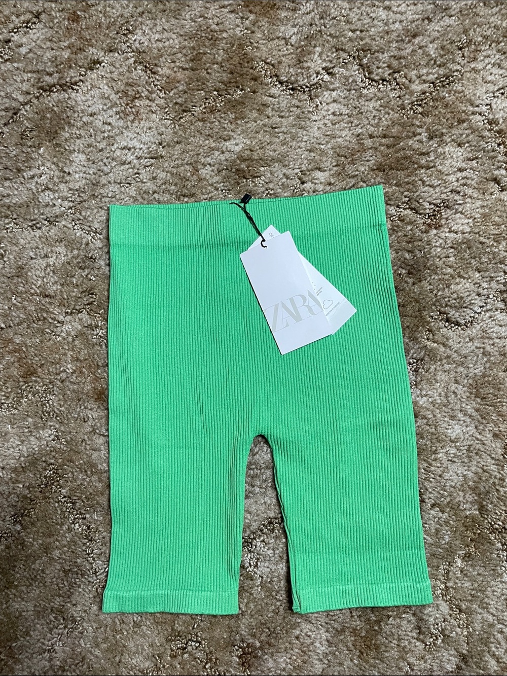 NWT Zara High Rise Green Biker Spandex Shorts Size XS- Small